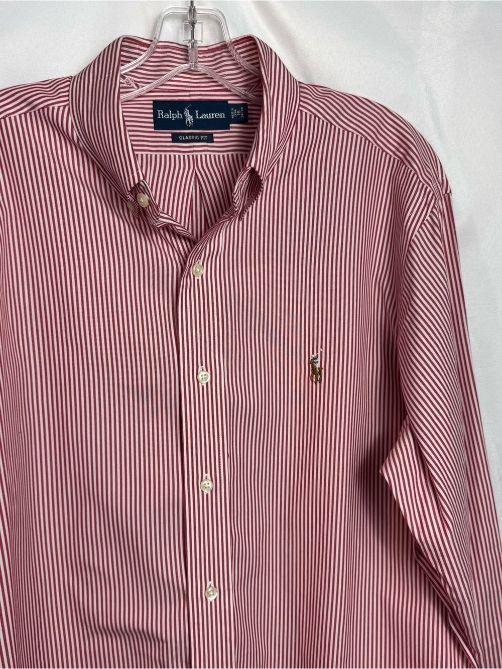 Polo Ralph Lauren Classic Fit Woven Striped Button-Down Shirt Red White 16 34/35